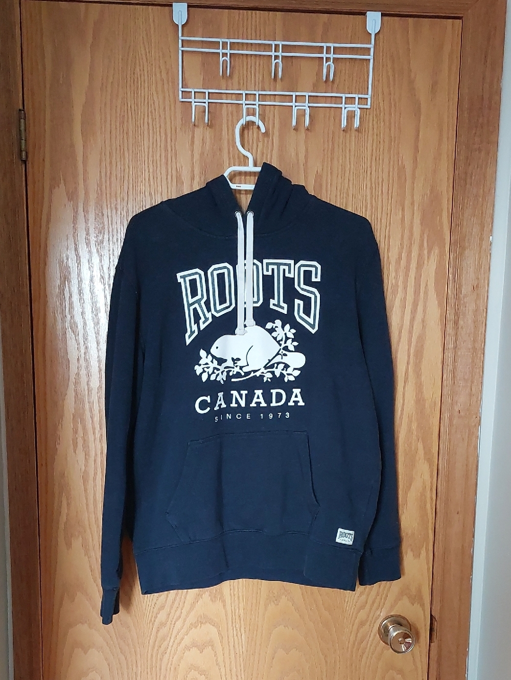 Classic Roots Navy Pullover Hoodie with White Logo